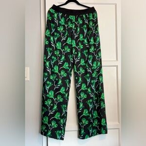 Anthropologie Floral Black and Green Pants